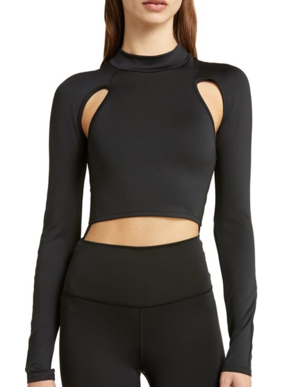 ALO Yoga Black Long-Sleeve Cutout Crop Top